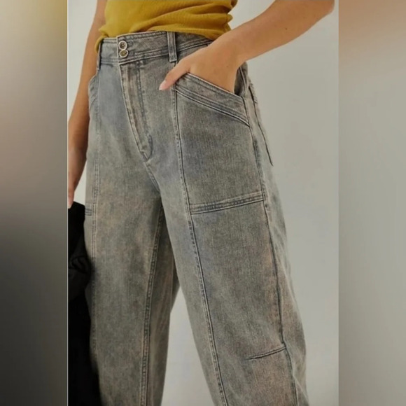 ANTHROPOLOGIE Pilcro Ultra High Rise Cropped Jeans,Grey/Peach Acid Wash, Size 26 - Picture 2 of 11